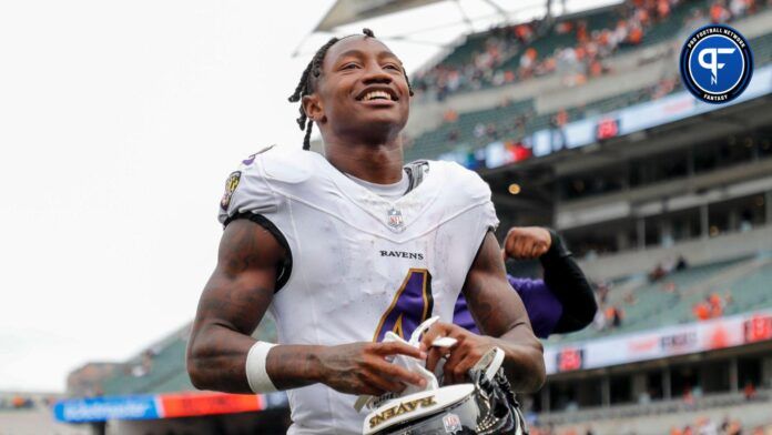 Baltimore Ravens wide receiver Zay Flowers (4) walks off the field.