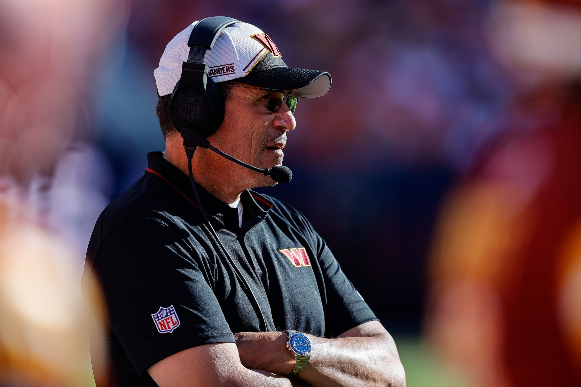 Sep 17, 2023; Denver, Colorado, USA; Washington Commanders head coach Ron Rivera looks on in the third quarter against the Denver Broncos at Empower Field at Mile High. Mandatory Credit: Isaiah J. Downing-USA TODAY Sports