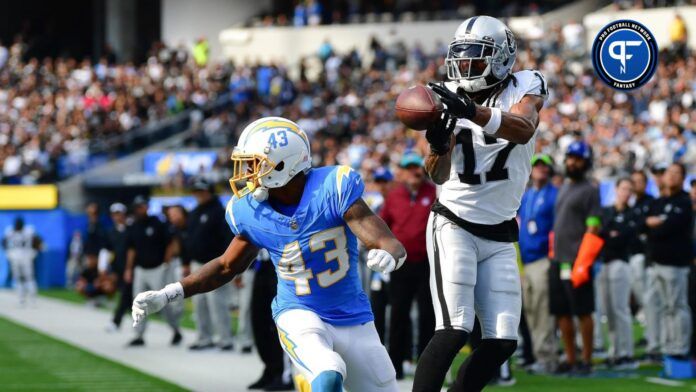 Las Vegas Raiders WR Davante Adams (17) attempts to make a catch against the Los Angeles Chargers.