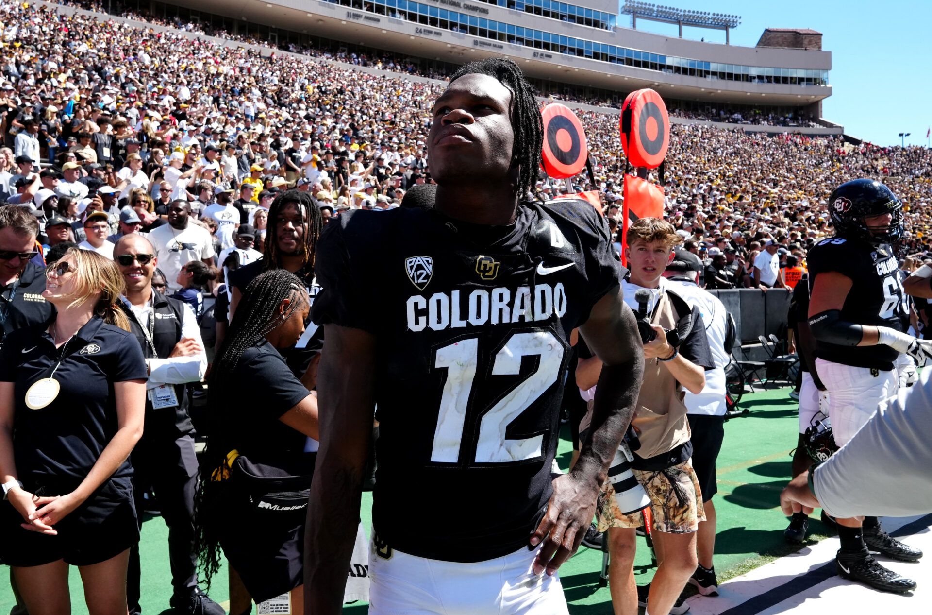 Colorado Buffaloes cornerback Travis Hunter (12) following the game against the Nebraska Cornhuskers at Folsom Field.