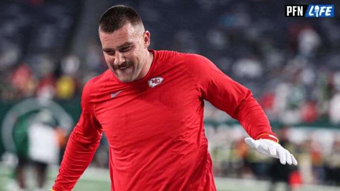 Travis Kelce (87) warms up before the game against the New York Jets at MetLife Stadium.