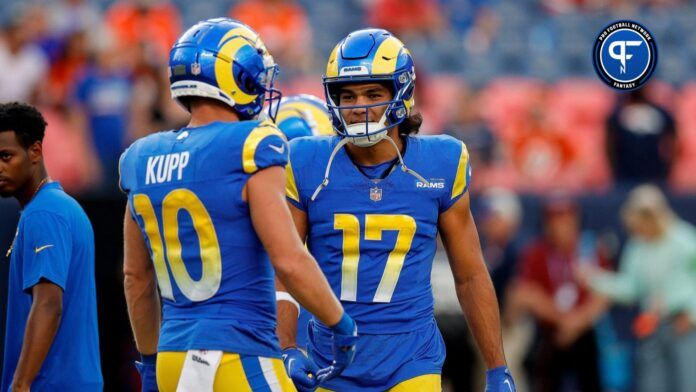 Los Angeles Rams wide receiver Puka Nacua (17) and wide receiver Cooper Kupp (10) before the game against the Denver Broncos at Empower Field at Mile High.