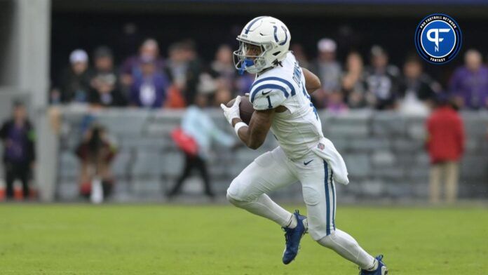 Indianapolis Colts WR Josh Downs runs after catch vs. Baltimore Ravens.