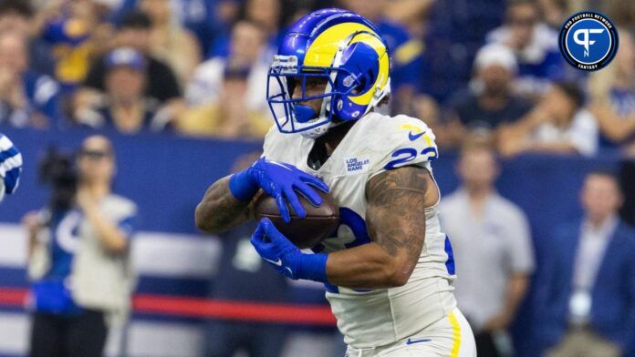 Kyren Williams (23) runs the ball in the first quarter against the Indianapolis Colts at Lucas Oil Stadium.