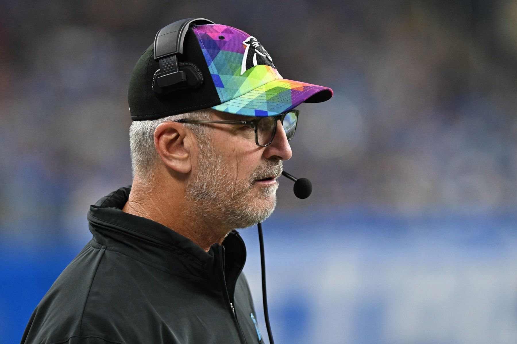 Carolina Panthers head coach Frank Reich looks on during a game against the Detroit Lions.