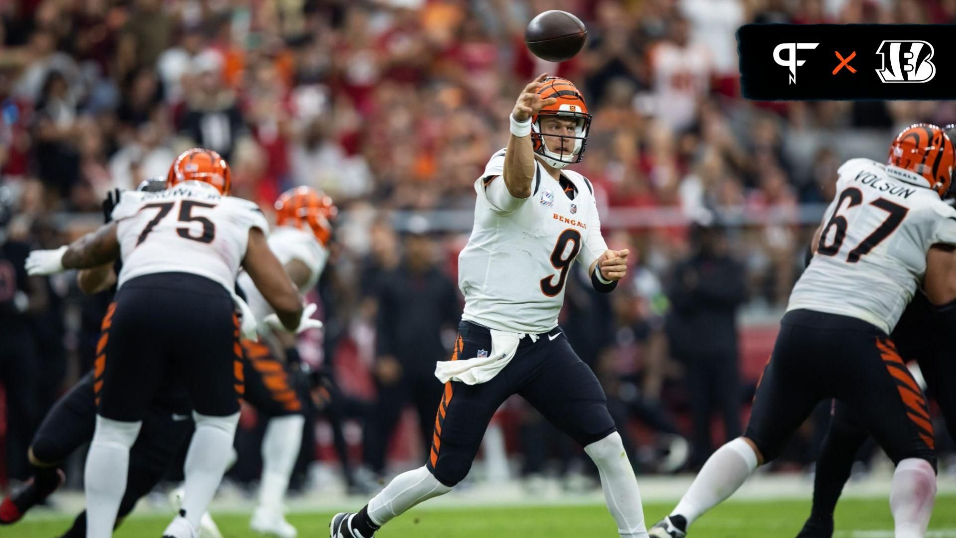 Cincinnati Bengals quarterback Joe Burrow (9) against the Arizona Cardinals at State Farm Stadium.