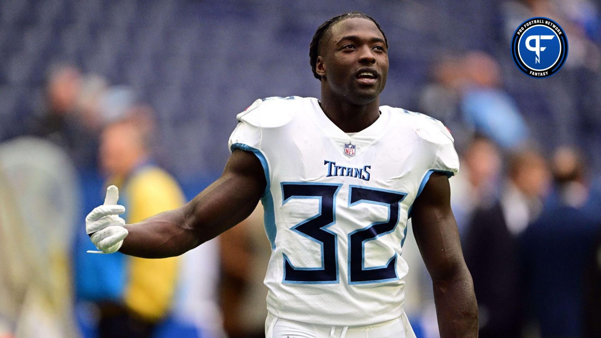Oct 8, 2023; Indianapolis, Indiana, USA; Tennessee Titans running back Tyjae Spears (32) walks on the field during warm ups before the game against the Indianapolis Colts at Lucas Oil Stadium.