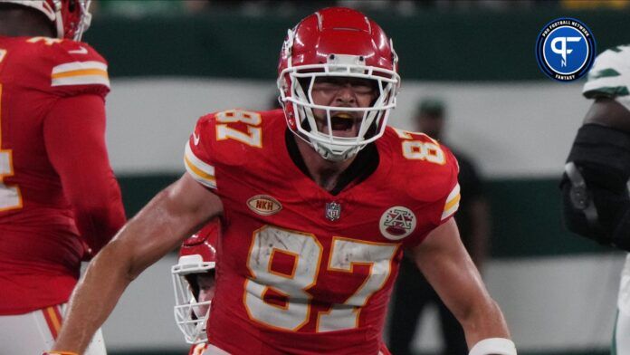 Travis Kelce of the Chiefs after making a first down in the second half.