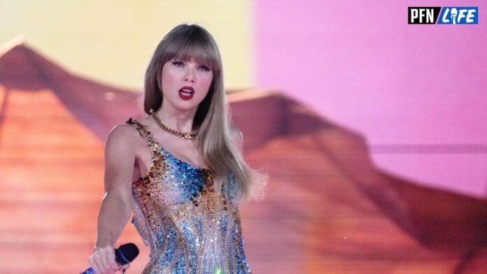 Taylor Swift performing at the Eras Tour.