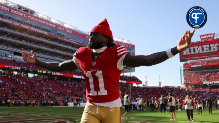 Brandon Aiyuk (11) celebrates after the game against the Arizona Cardinals at Levi's Stadium.