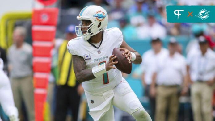 Tua Tagovailoa (1) looks on against the New York Giants during the fourth quarter at Hard Rock Stadium.