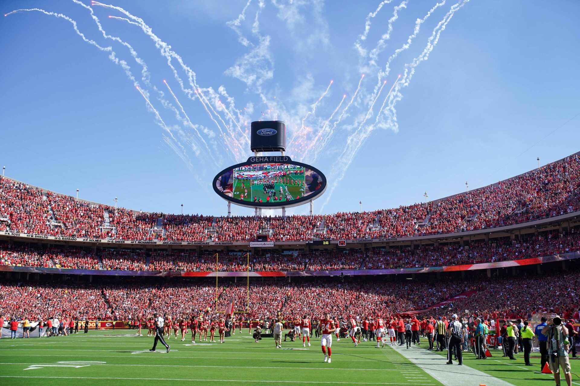 A general view of the field prior to a game between the Kansas City Chiefs and Chicago Bears at GEHA Field at Arrowhead Stadium.