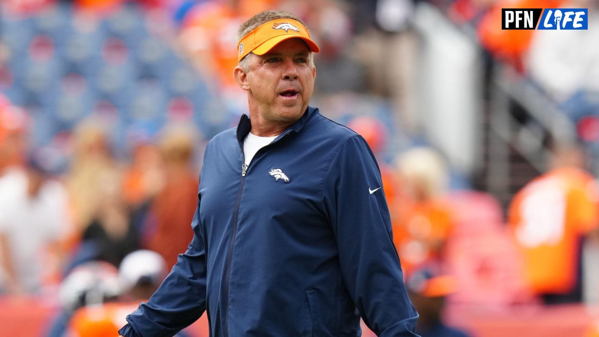 Sean Payton before the game against the Las Vegas Raiders at Empower Field at Mile High.