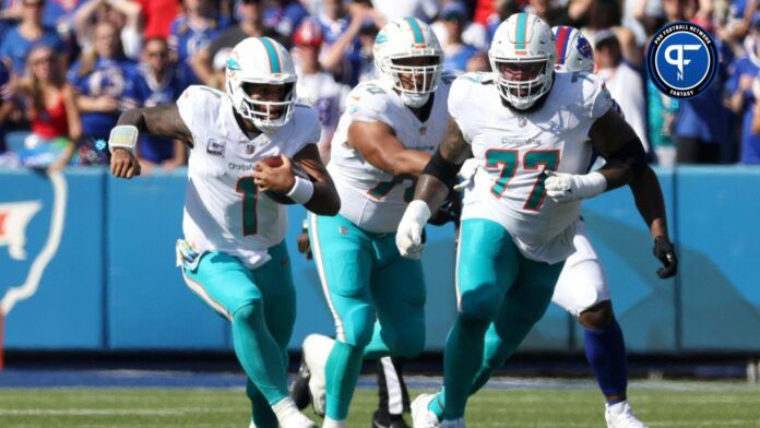 Miami Dolphins QB Tua Tagovailoa takes off running vs. the Buffalo Bills.