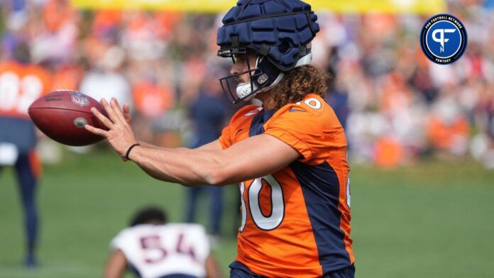 Denver Broncos TE Greg Dulcich (80) during training camp.