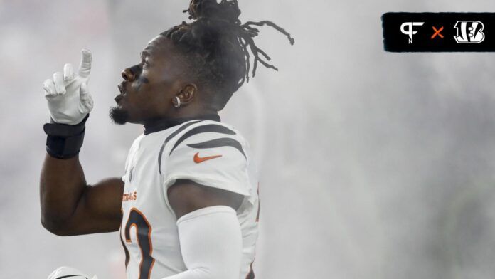 Cincinnati Bengals cornerback Chidobe Awuzie (22) runs onto the field prior to the game against the Los Angeles Rams at Paycor Stadium.