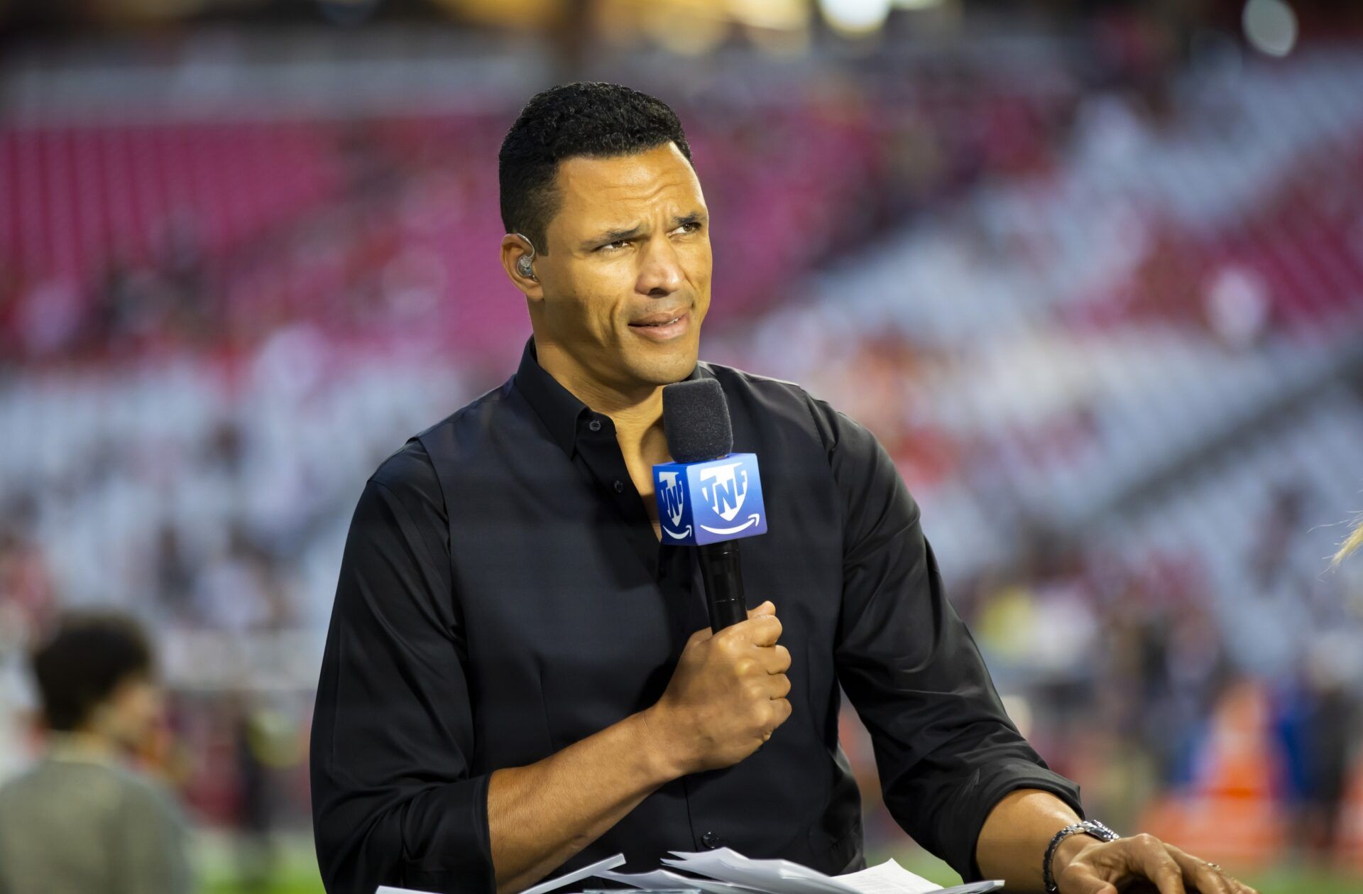 Thursday Night Football on Amazon analyst Tony Gonzalez during the New Orleans Saints game against the Arizona Cardinals at State Farm Stadium.