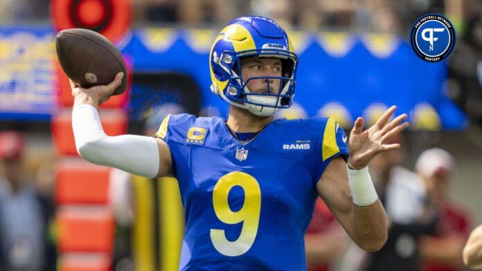 Matthew Stafford (9) passes the football against the Arizona Cardinals during the first quarter at SoFi Stadium.