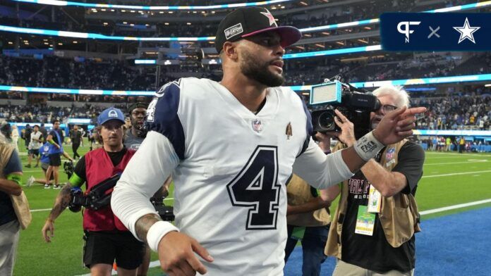 Dallas Cowboys quarterback Dak Prescott (4) leaves the field after the game against the Los Angeles Chargers at SoFi Stadium.