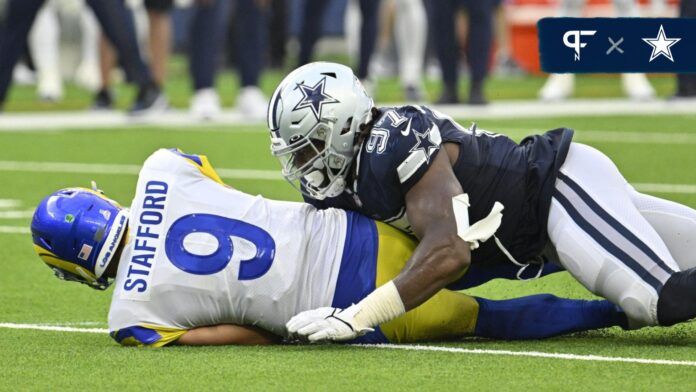 Dallas Cowboys DT Osa Odighizuwa sacks Los Angles Rams QB Matthew Stafford (9).