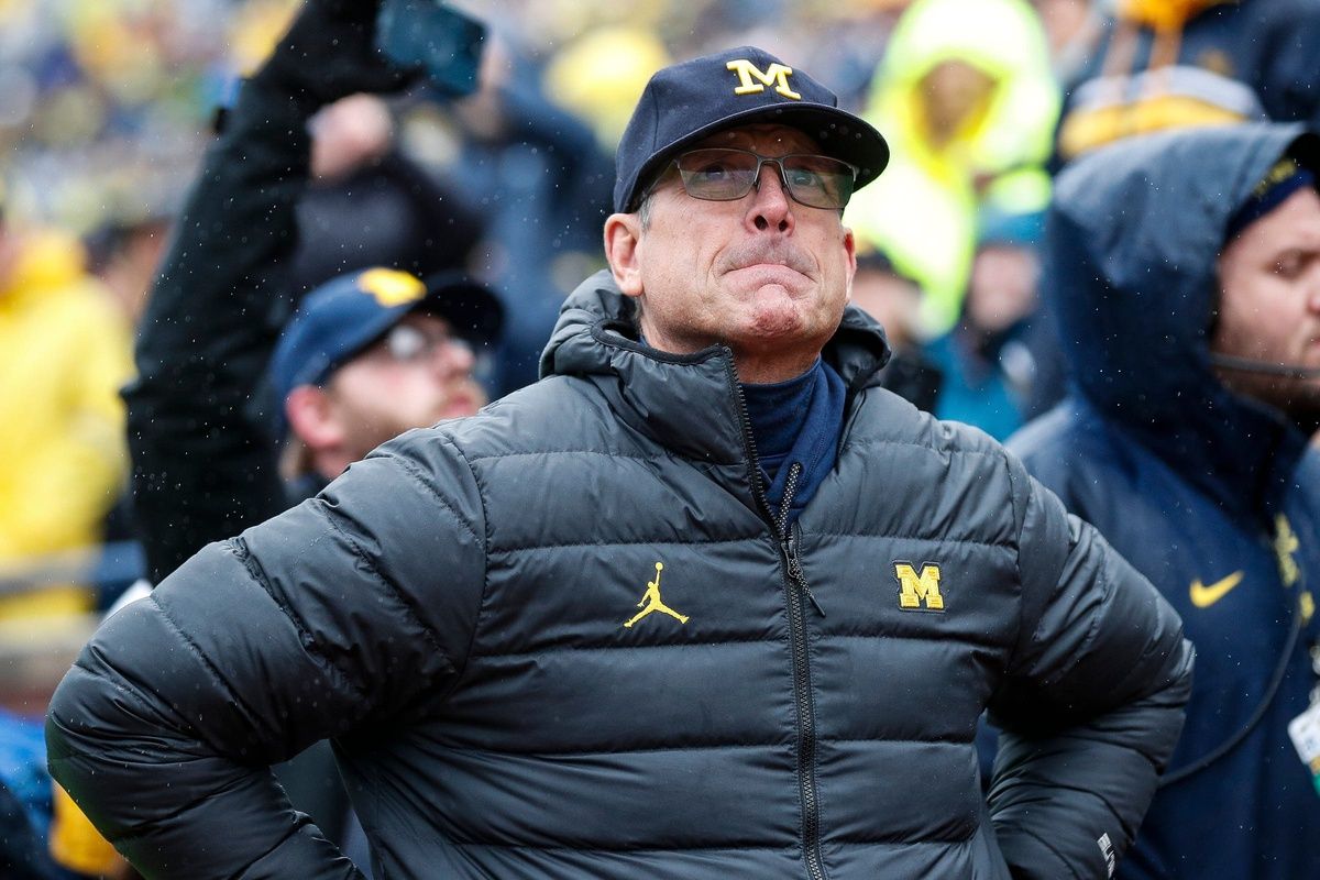 Jim Harbaugh looks on fro the sidelines during the Wolverines' game against Indiana.