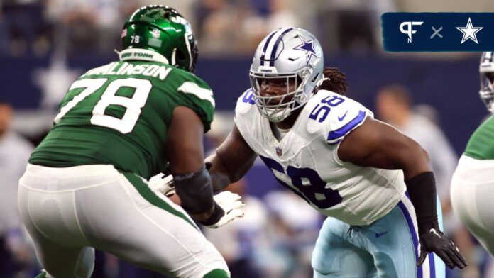 Dallas Cowboys DT Mazi Smith (58) lined up against the New York Jets.