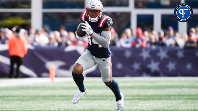 Kendrick Bourne (84) runs with the ball during the first half against the Buffalo Bills at Gillette Stadium.