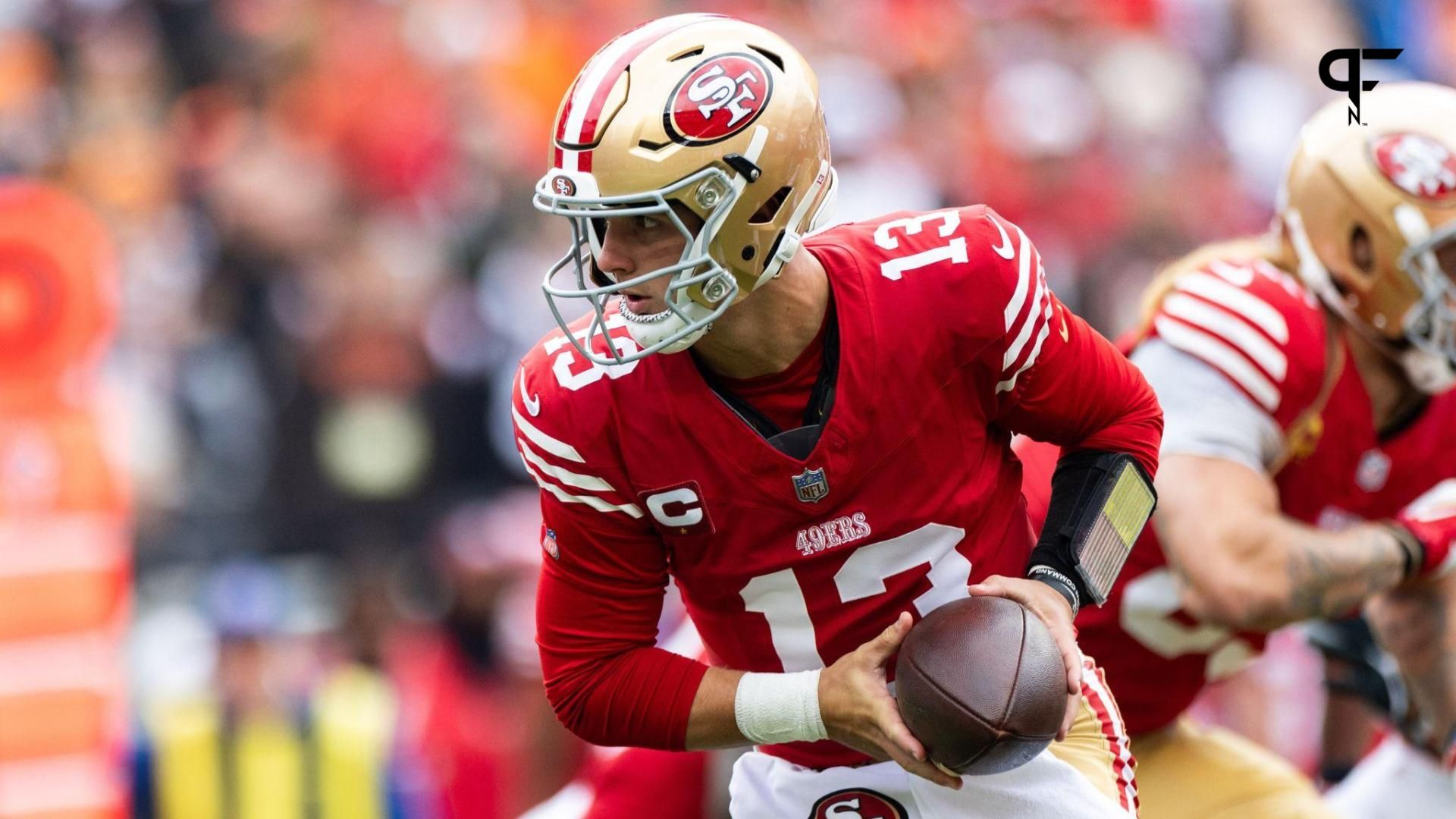 San Francisco 49ers QB Brock Purdy (13) drops back to pass.