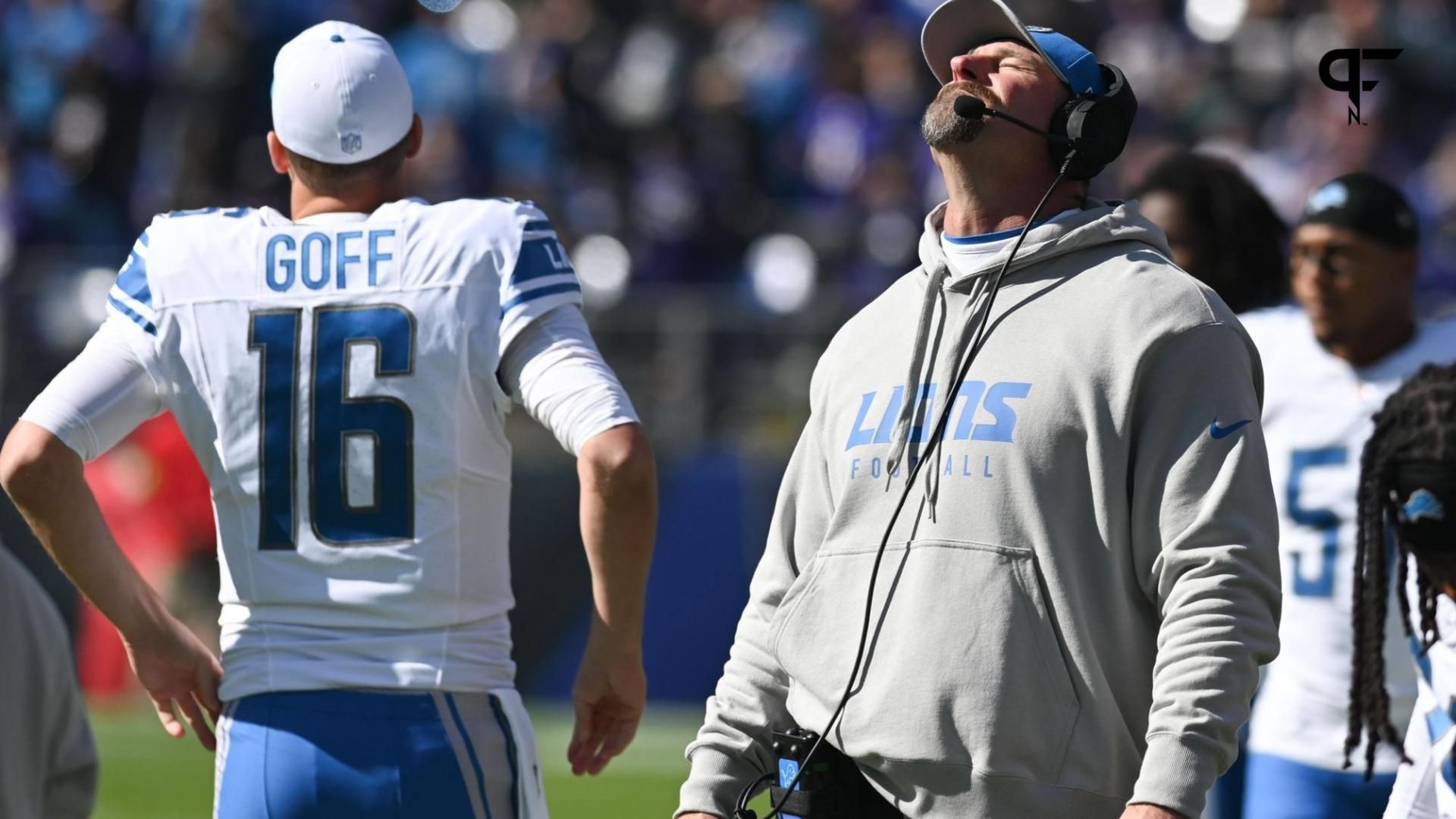 Detroit Lions head coach looks up to the sky prior to the start off the game against the Baltimore Ravens at M&T Bank Stadium.