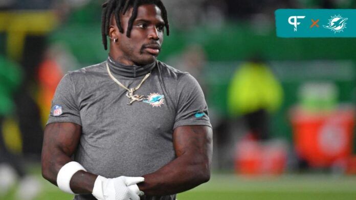 Miami Dolphins wide receiver Tyreek Hill (10) during warmups against the Philadelphia Eagles at Lincoln Financial Field.