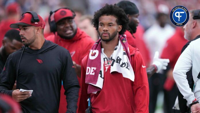 Arizona Cardinals quarterback Kyler Murray (1) looks on against the Dallas Cowboys during the second half at State Farm Stadium.