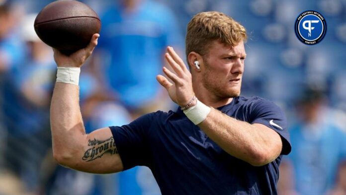 Tennessee Titans quarterback Will Levis (8) warms up as the team gets ready to face the Los Angeles Chargers at Nissan Stadium.