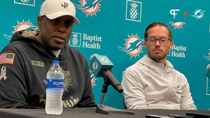 Miami Dolphins general manager Chris Grier and head coach Mike McDaniel address reporters.