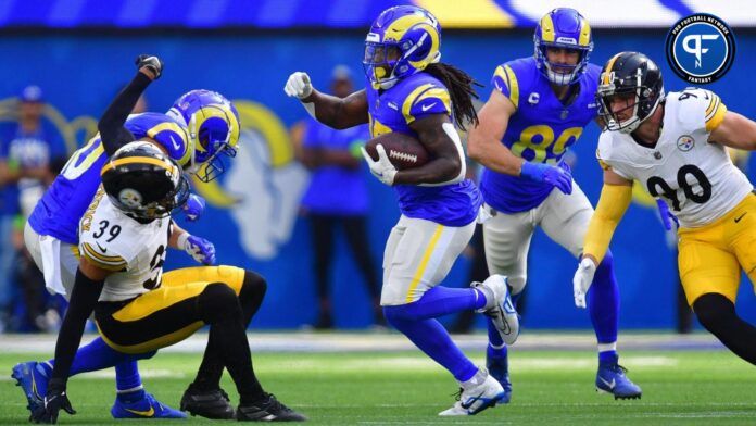 Darrell Henderson Jr. (27) runs the ball against the Pittsburgh Steelers during the first half at SoFi Stadium.