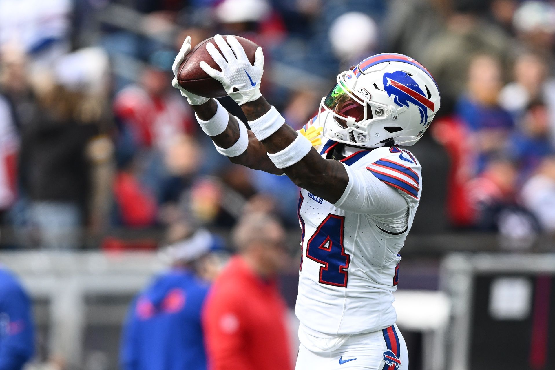 Buffalo Bills WR Stefon Diggs (14) catches a pass during a game.