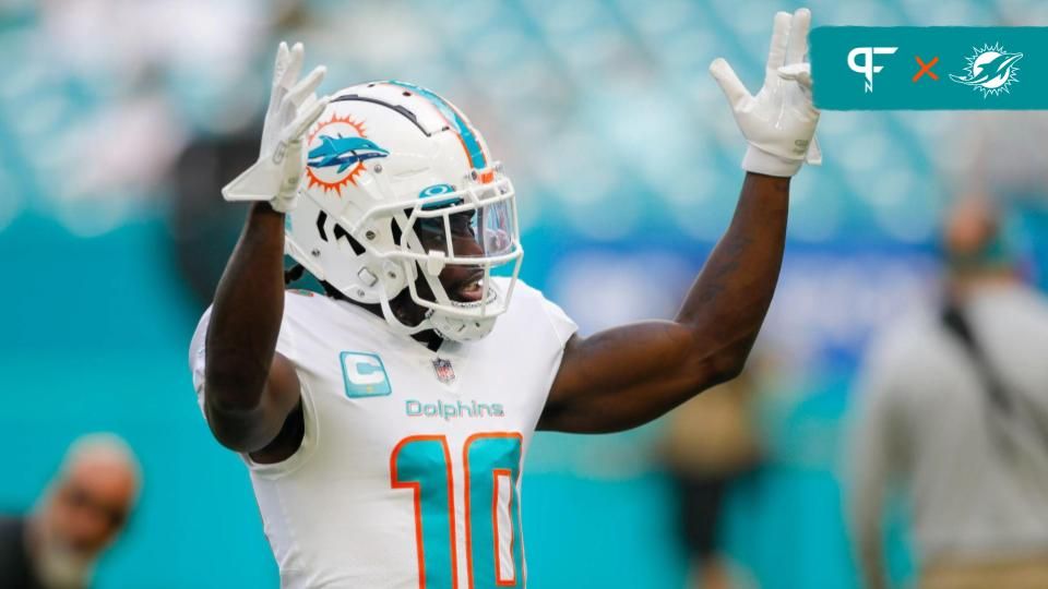 Tyreek Hill celebrates after scoring a touchdown.