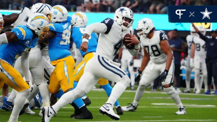 Dallas Cowboys QB Dak Prescott (4) runs with the ball against the Los Angeles Chargers.