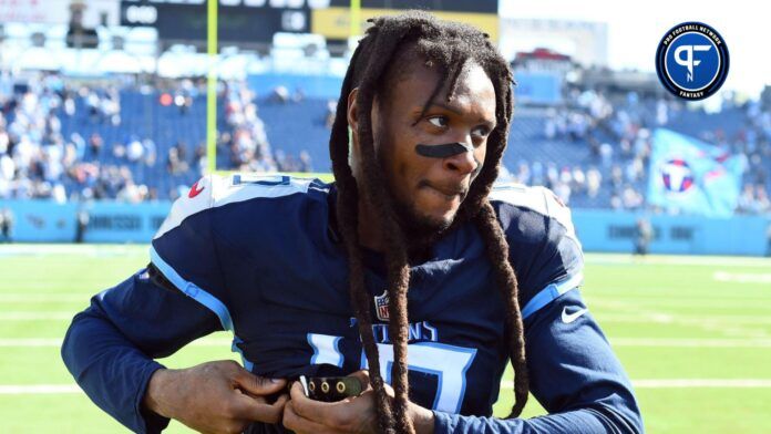 Tennessee Titans wide receiver DeAndre Hopkins (10) takes off his jersey after a win against the Cincinnati Bengals at Nissan Stadium.