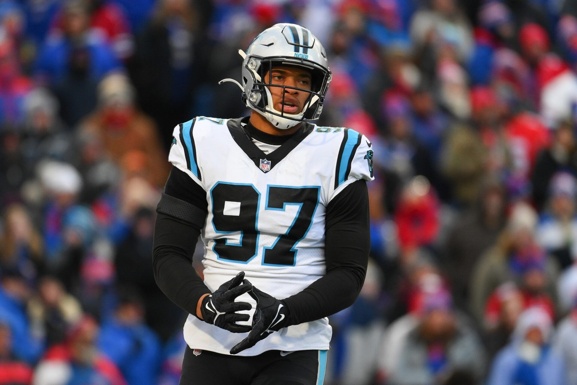 Yetur Gross-Matos (97) against the Buffalo Bills during the second half at Highmark Stadium.