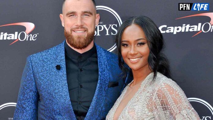 Kansas City Chiefs TE Travis Kelce and Kayla Nicole pose for a picture at the ESPYs.