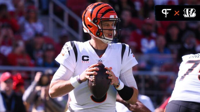 Joe Burrow (9) looks for an open receiver against the San Francisco 49ers during the first quarter at Levi's Stadium.