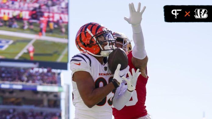 Tyler Boyd (83) catches a touchdown against San Francisco 49ers cornerback Isaiah Oliver (26) during the first quarter at Levi's Stadium.