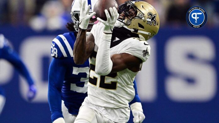 New Orleans Saints WR Rashid Shaheed (22) catches a deep pass against the Indianapolis Colts.