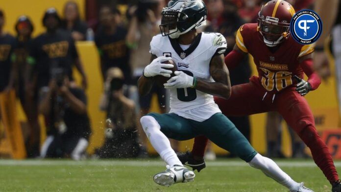 Philadelphia Eagles WR DeVonta Smith (6) runs after the catch against the Washington Commanders.