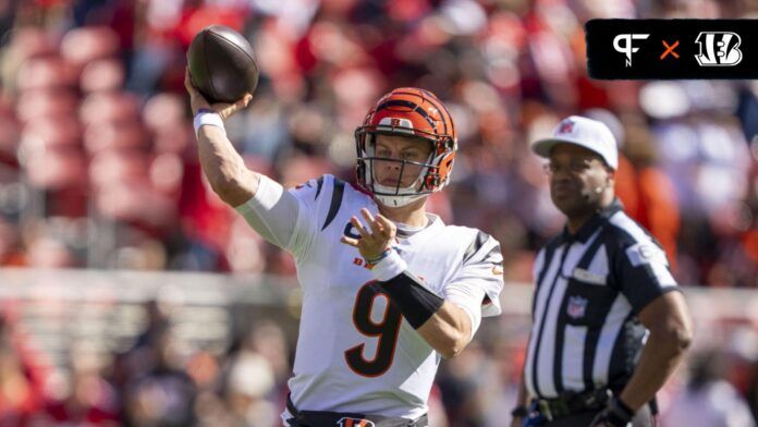 Cincinnati Bengals quarterback Joe Burrow (9) warms up before the game against the San Francisco 49ers at Levi's Stadium.