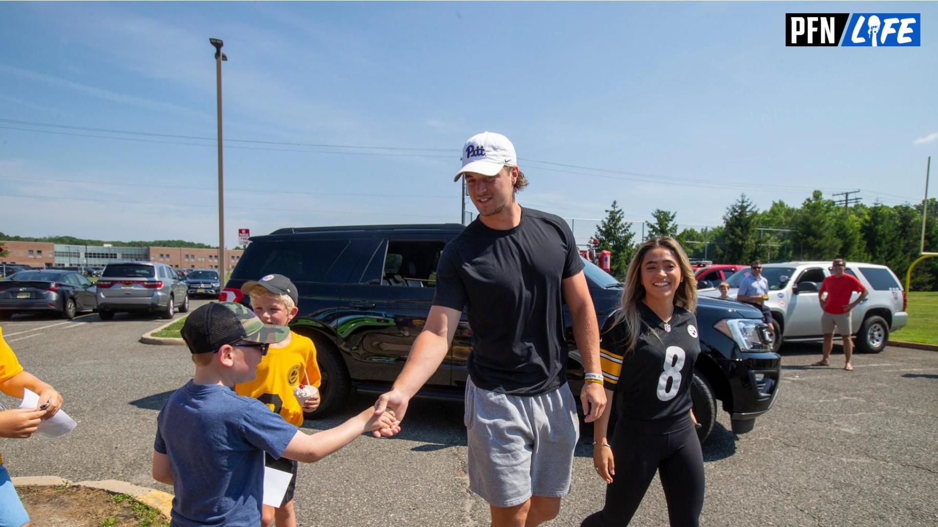 Kenny Pickett and fiance Amy Paternoster attend the Kenny Pickett field dedication ceremony at the Ocean Township AYF practice field.