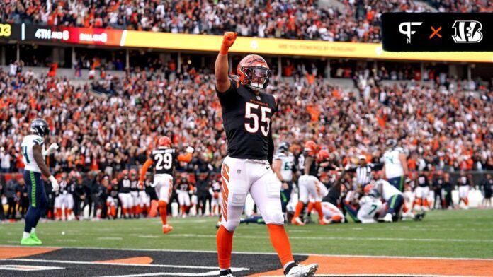 Cincinnati Bengals LB Logan Wilson (55) celebrates a victory over the Seattle Seahawks.