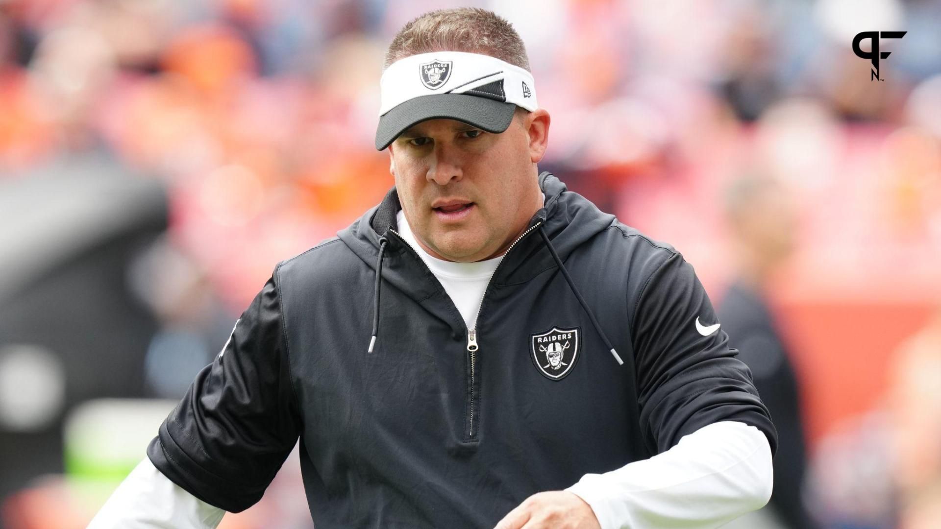 Las Vegas Raiders head coach Josh McDaniels before the game against the Denver Broncos at Empower Field at Mile High.