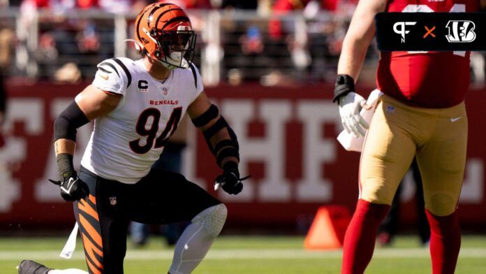 Cincinnati Bengals DE Sam Hubbard (94) celebrates after making a tackle against the San Francisco 49ers.