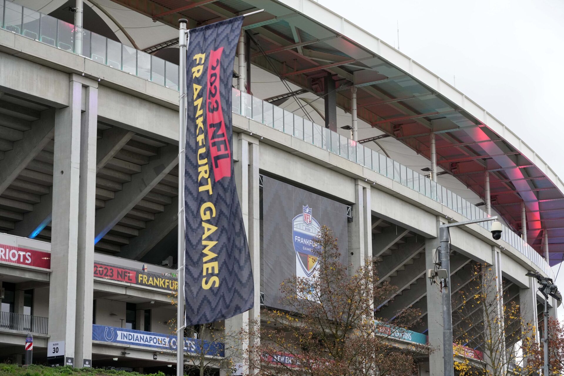 A general overall view of Deutsche Bank Park (Waldstadion). The stadium is the site of the 2023 NFL Frankfurt Games between the Miami Dolphins and Kansas City Chiefs (Nov. 5) and the Indianapolis Colts and New England Patriots (Nov. 12).